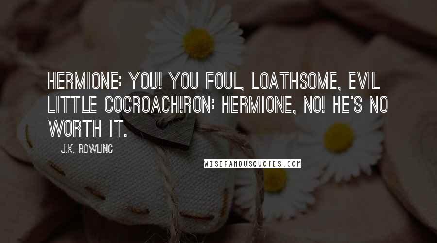 J.K. Rowling Quotes: Hermione: You! You foul, loathsome, evil little cocroach!Ron: Hermione, no! He's no worth it.