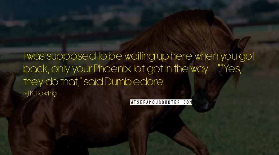 J.K. Rowling Quotes: I was supposed to be waiting up here when you got back, only your Phoenix lot got in the way ... ""Yes, they do that," said Dumbledore.