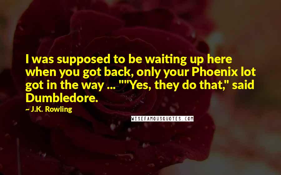 J.K. Rowling Quotes: I was supposed to be waiting up here when you got back, only your Phoenix lot got in the way ... ""Yes, they do that," said Dumbledore.