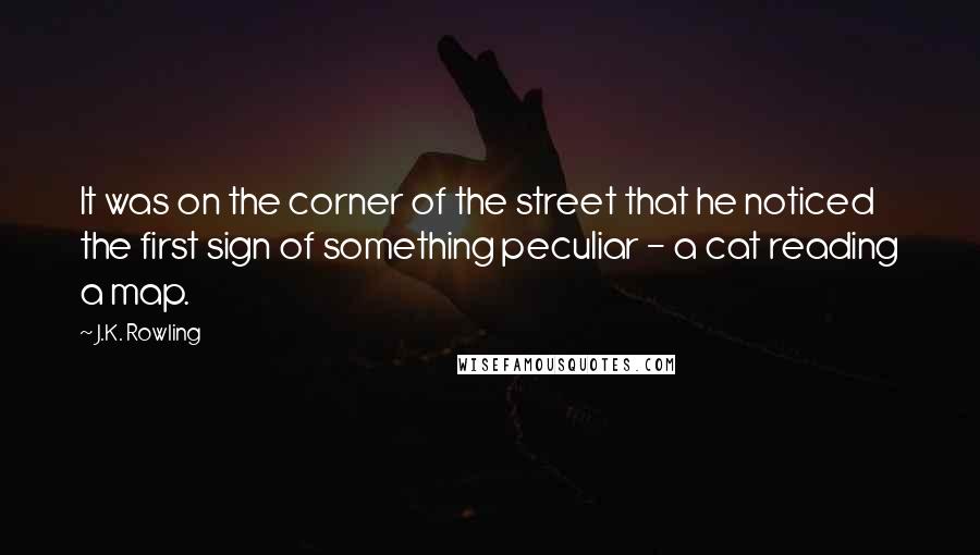 J.K. Rowling Quotes: It was on the corner of the street that he noticed the first sign of something peculiar - a cat reading a map.