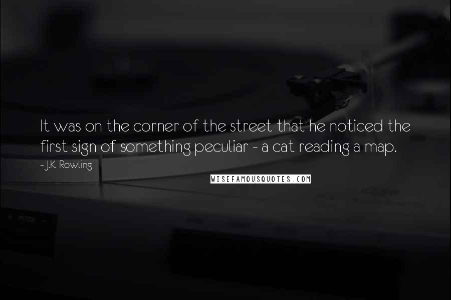 J.K. Rowling Quotes: It was on the corner of the street that he noticed the first sign of something peculiar - a cat reading a map.