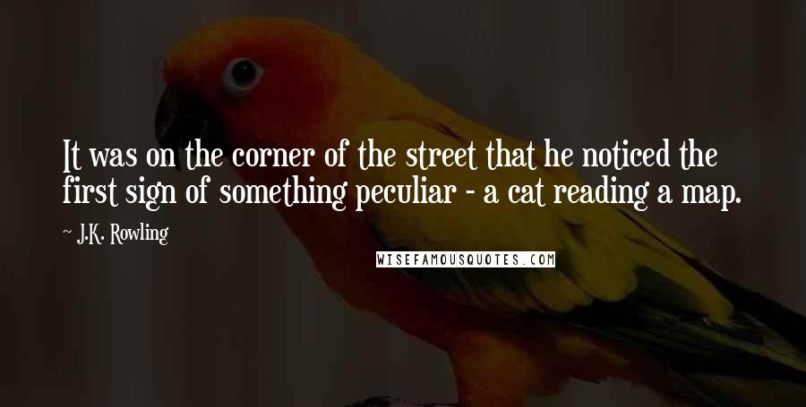 J.K. Rowling Quotes: It was on the corner of the street that he noticed the first sign of something peculiar - a cat reading a map.