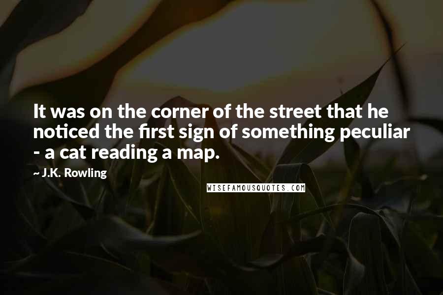 J.K. Rowling Quotes: It was on the corner of the street that he noticed the first sign of something peculiar - a cat reading a map.