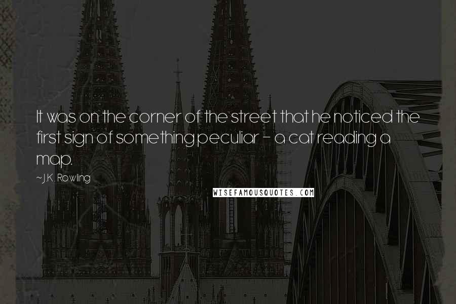 J.K. Rowling Quotes: It was on the corner of the street that he noticed the first sign of something peculiar - a cat reading a map.