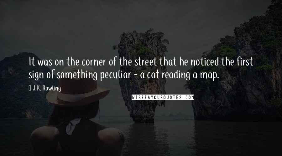 J.K. Rowling Quotes: It was on the corner of the street that he noticed the first sign of something peculiar - a cat reading a map.