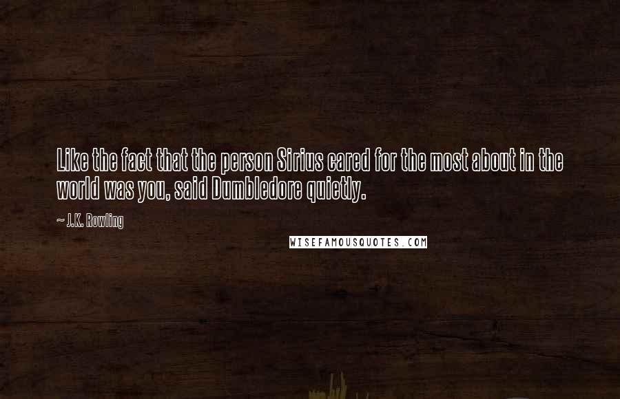 J.K. Rowling Quotes: Like the fact that the person Sirius cared for the most about in the world was you, said Dumbledore quietly.