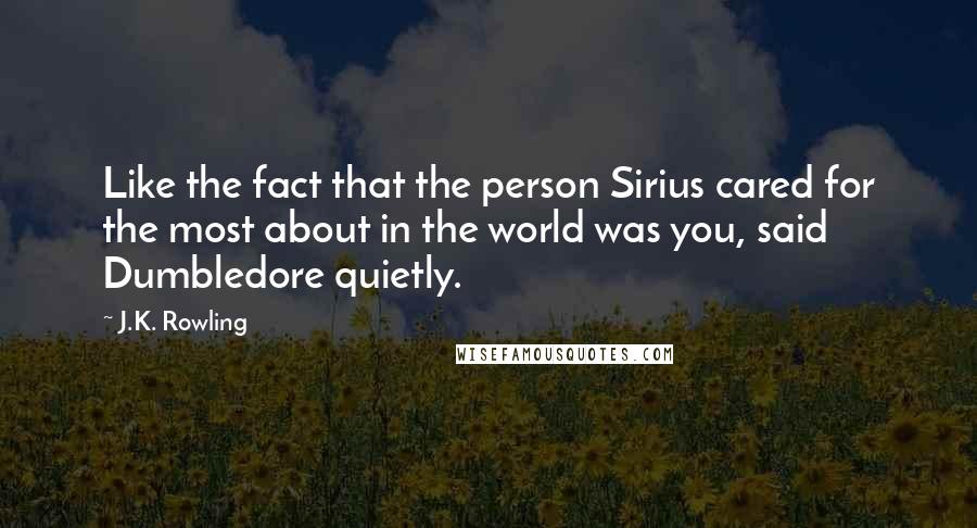 J.K. Rowling Quotes: Like the fact that the person Sirius cared for the most about in the world was you, said Dumbledore quietly.