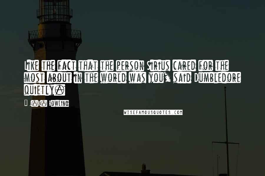 J.K. Rowling Quotes: Like the fact that the person Sirius cared for the most about in the world was you, said Dumbledore quietly.