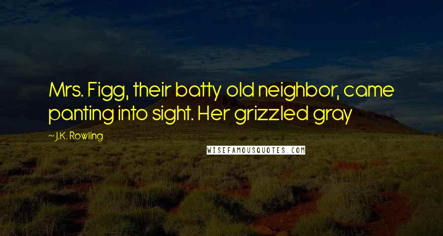 J.K. Rowling Quotes: Mrs. Figg, their batty old neighbor, came panting into sight. Her grizzled gray