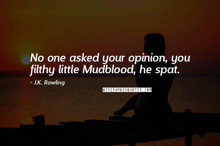 J.K. Rowling Quotes: No one asked your opinion, you filthy little Mudblood, he spat.