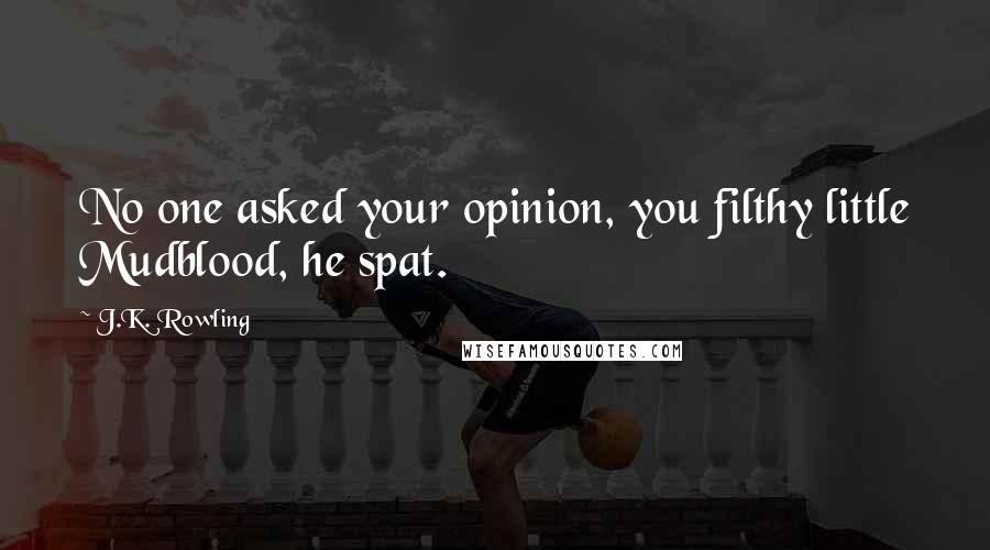 J.K. Rowling Quotes: No one asked your opinion, you filthy little Mudblood, he spat.