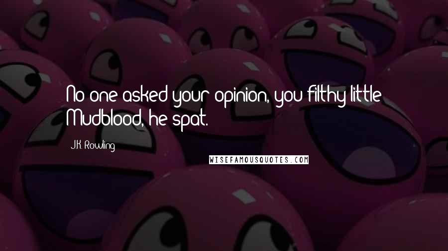 J.K. Rowling Quotes: No one asked your opinion, you filthy little Mudblood, he spat.