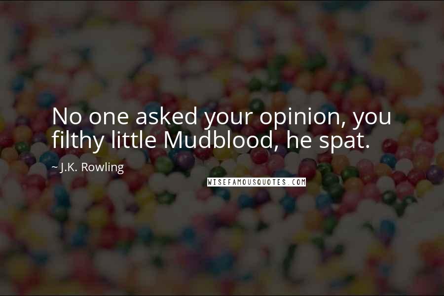 J.K. Rowling Quotes: No one asked your opinion, you filthy little Mudblood, he spat.