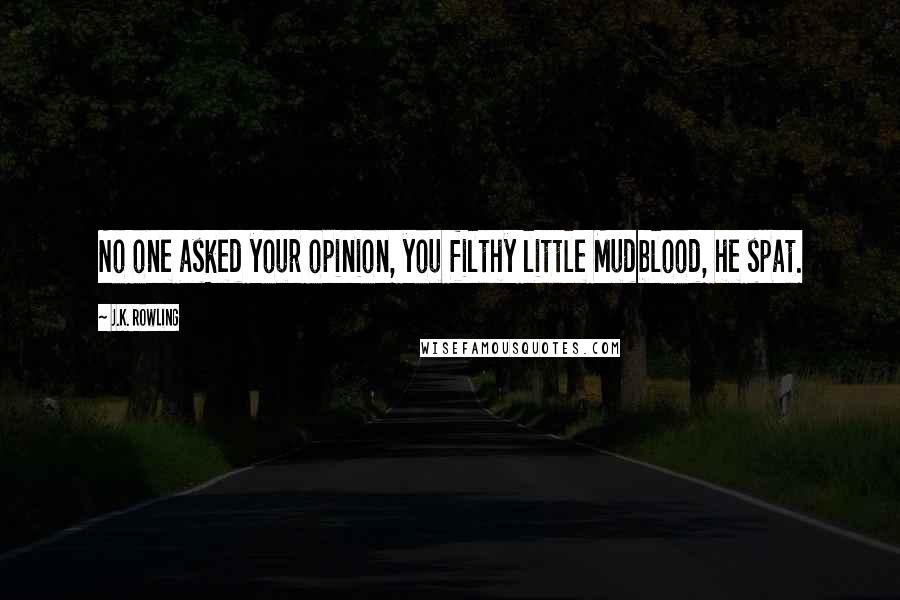 J.K. Rowling Quotes: No one asked your opinion, you filthy little Mudblood, he spat.