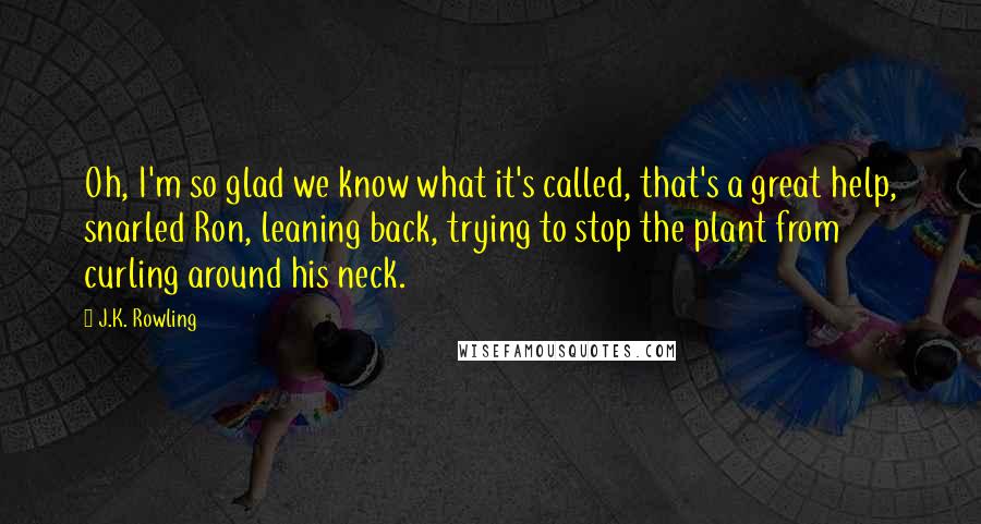 J.K. Rowling Quotes: Oh, I'm so glad we know what it's called, that's a great help, snarled Ron, leaning back, trying to stop the plant from curling around his neck.