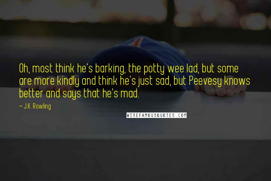 J.K. Rowling Quotes: Oh, most think he's barking, the potty wee lad, but some are more kindly and think he's just sad, but Peevesy knows better and says that he's mad.