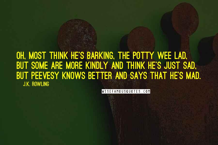 J.K. Rowling Quotes: Oh, most think he's barking, the potty wee lad, but some are more kindly and think he's just sad, but Peevesy knows better and says that he's mad.