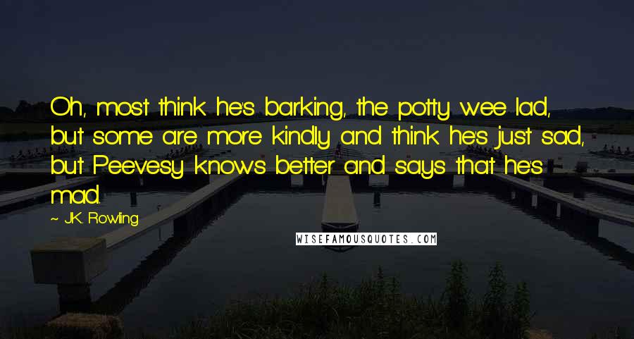 J.K. Rowling Quotes: Oh, most think he's barking, the potty wee lad, but some are more kindly and think he's just sad, but Peevesy knows better and says that he's mad.