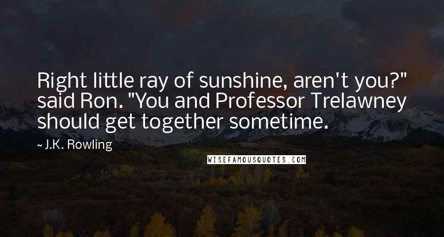J.K. Rowling Quotes: Right little ray of sunshine, aren't you?" said Ron. "You and Professor Trelawney should get together sometime.