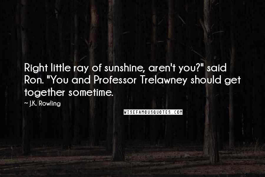J.K. Rowling Quotes: Right little ray of sunshine, aren't you?" said Ron. "You and Professor Trelawney should get together sometime.
