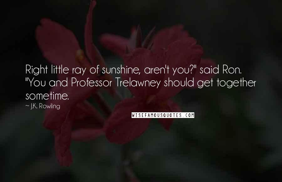 J.K. Rowling Quotes: Right little ray of sunshine, aren't you?" said Ron. "You and Professor Trelawney should get together sometime.