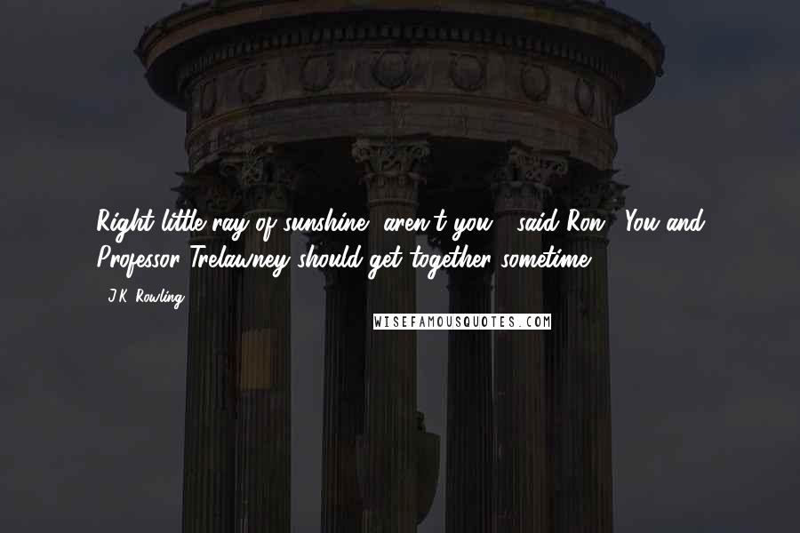 J.K. Rowling Quotes: Right little ray of sunshine, aren't you?" said Ron. "You and Professor Trelawney should get together sometime.