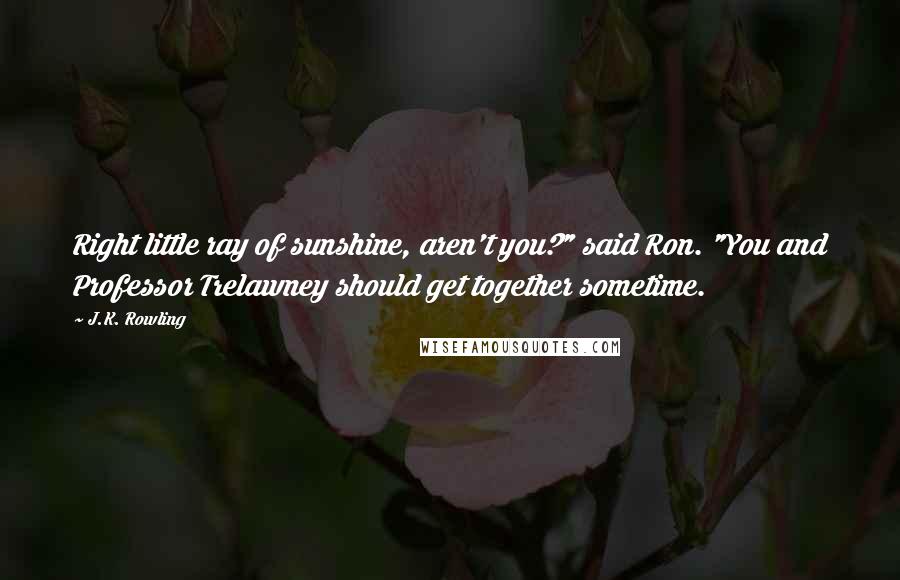 J.K. Rowling Quotes: Right little ray of sunshine, aren't you?" said Ron. "You and Professor Trelawney should get together sometime.