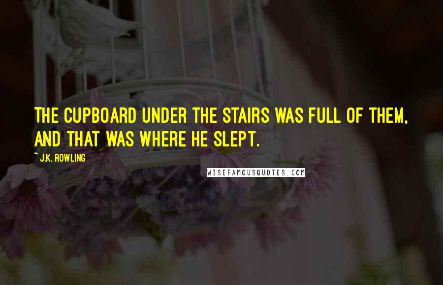 J.K. Rowling Quotes: The cupboard under the stairs was full of them, and that was where he slept.