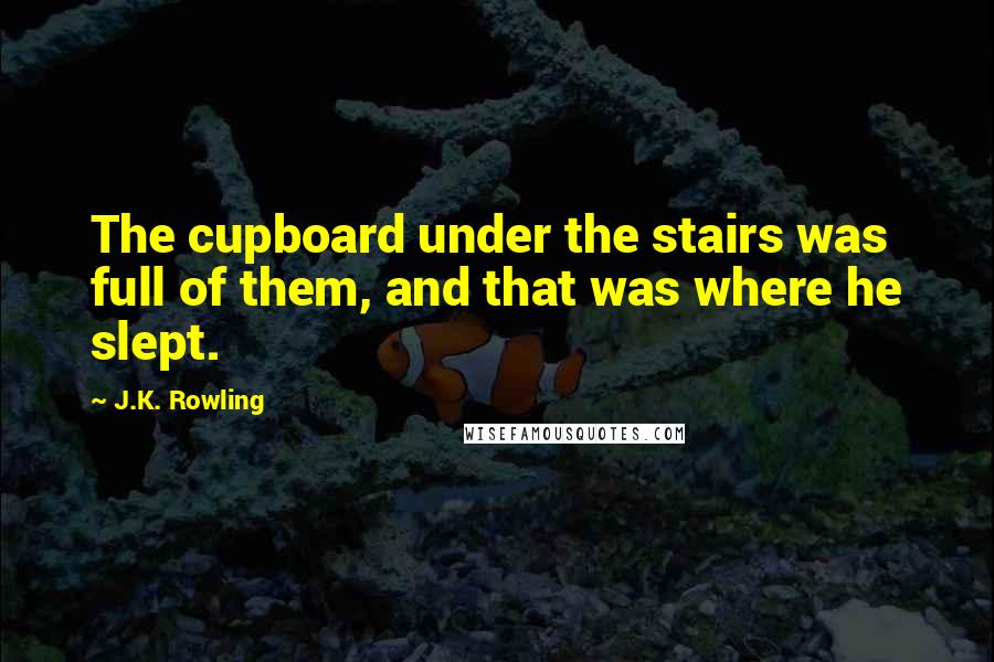 J.K. Rowling Quotes: The cupboard under the stairs was full of them, and that was where he slept.