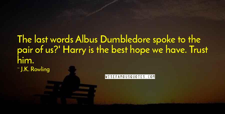 J.K. Rowling Quotes: The last words Albus Dumbledore spoke to the pair of us?' Harry is the best hope we have. Trust him.