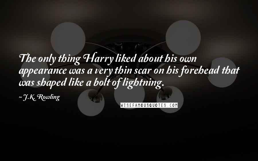 J.K. Rowling Quotes: The only thing Harry liked about his own appearance was a very thin scar on his forehead that was shaped like a bolt of lightning.