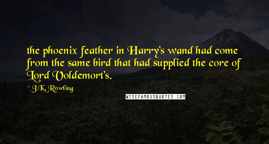 J.K. Rowling Quotes: the phoenix feather in Harry's wand had come from the same bird that had supplied the core of Lord Voldemort's.