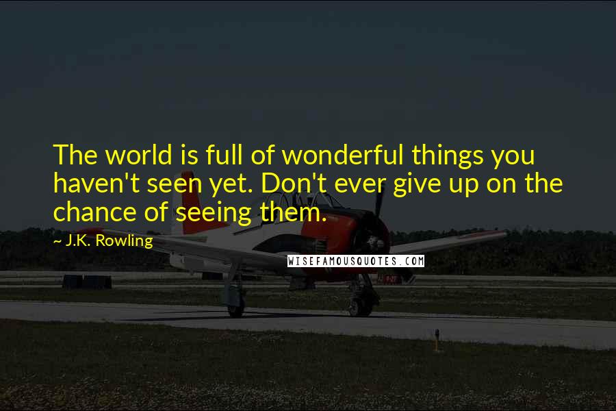 J.K. Rowling Quotes: The world is full of wonderful things you haven't seen yet. Don't ever give up on the chance of seeing them.