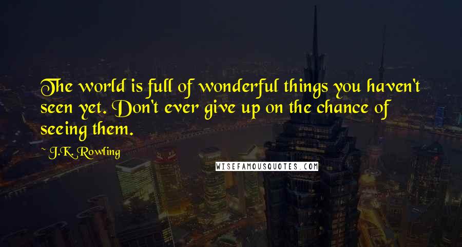 J.K. Rowling Quotes: The world is full of wonderful things you haven't seen yet. Don't ever give up on the chance of seeing them.
