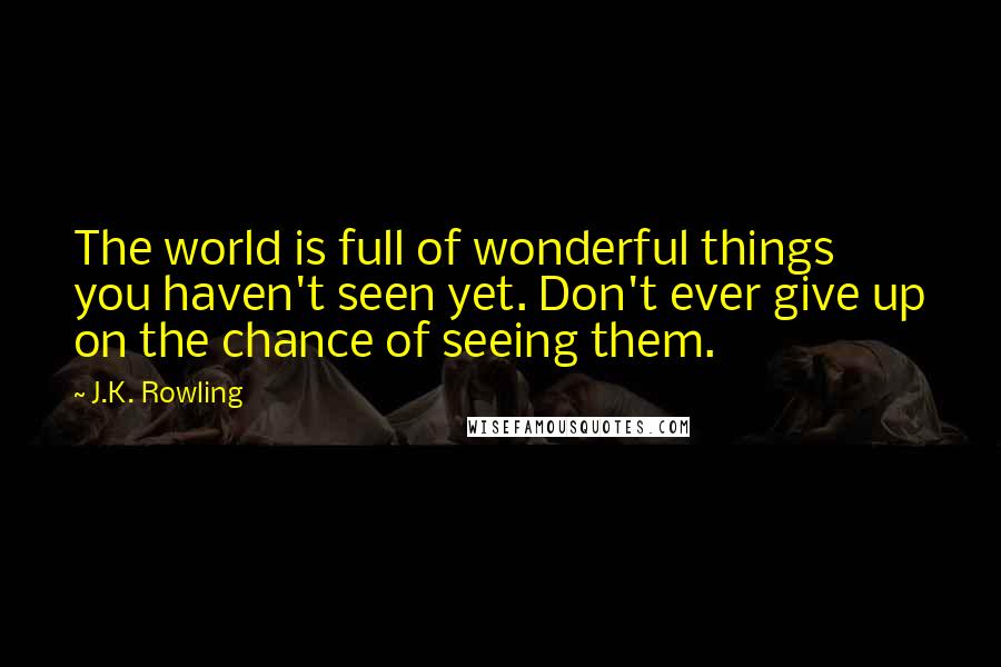 J.K. Rowling Quotes: The world is full of wonderful things you haven't seen yet. Don't ever give up on the chance of seeing them.