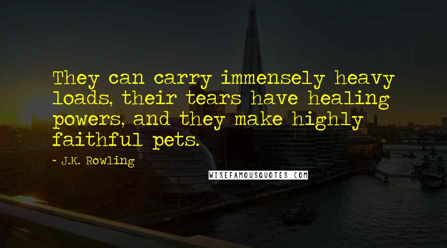 J.K. Rowling Quotes: They can carry immensely heavy loads, their tears have healing powers, and they make highly faithful pets.