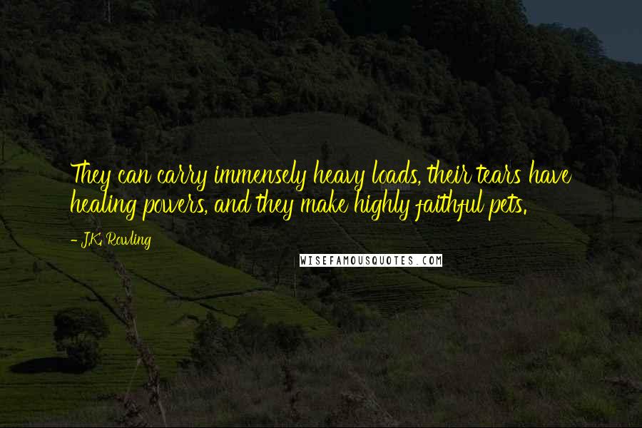 J.K. Rowling Quotes: They can carry immensely heavy loads, their tears have healing powers, and they make highly faithful pets.