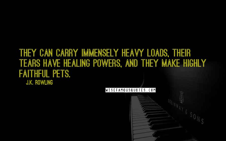 J.K. Rowling Quotes: They can carry immensely heavy loads, their tears have healing powers, and they make highly faithful pets.