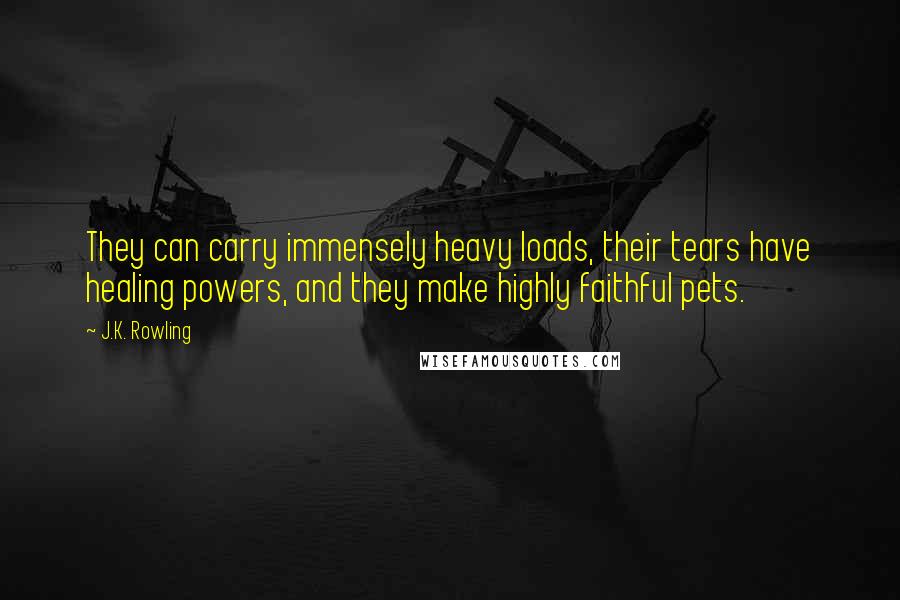 J.K. Rowling Quotes: They can carry immensely heavy loads, their tears have healing powers, and they make highly faithful pets.