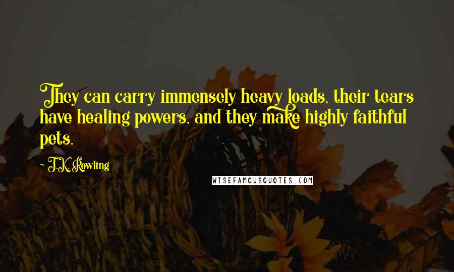 J.K. Rowling Quotes: They can carry immensely heavy loads, their tears have healing powers, and they make highly faithful pets.