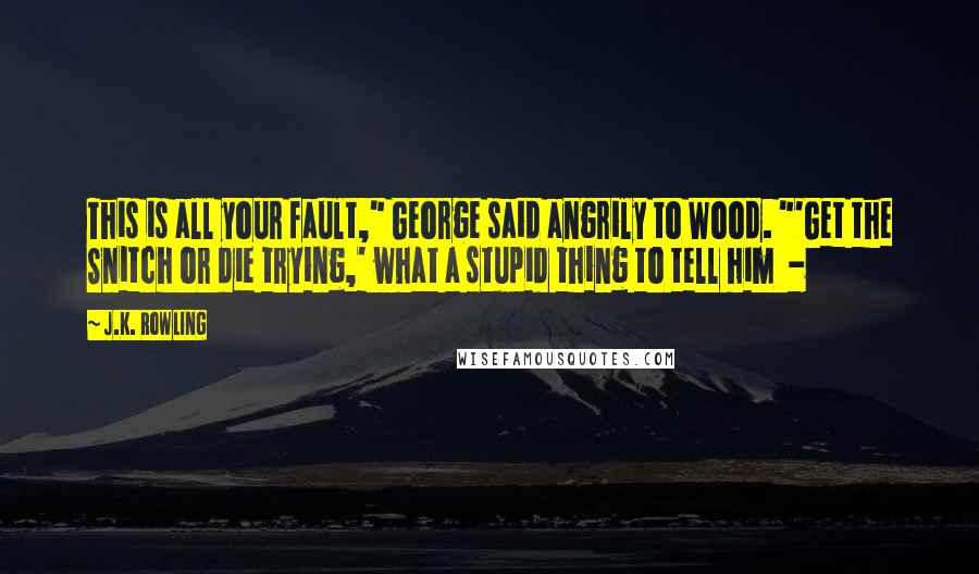 J.K. Rowling Quotes: This is all your fault," George said angrily to Wood. "'Get the Snitch or die trying,' what a stupid thing to tell him  - 