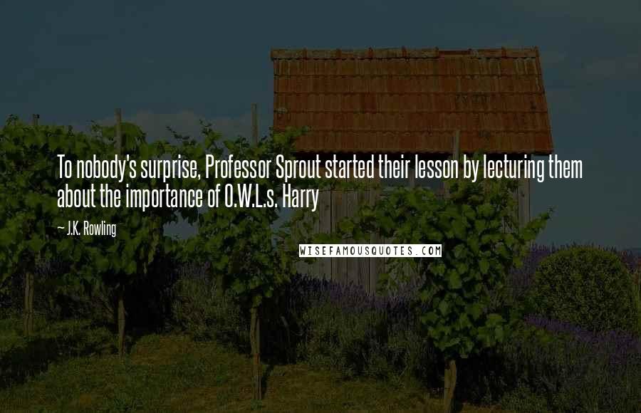 J.K. Rowling Quotes: To nobody's surprise, Professor Sprout started their lesson by lecturing them about the importance of O.W.L.s. Harry