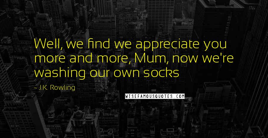 J.K. Rowling Quotes: Well, we find we appreciate you more and more, Mum, now we're washing our own socks