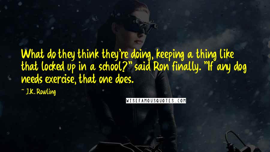 J.K. Rowling Quotes: What do they think they're doing, keeping a thing like that locked up in a school?" said Ron finally. "If any dog needs exercise, that one does.