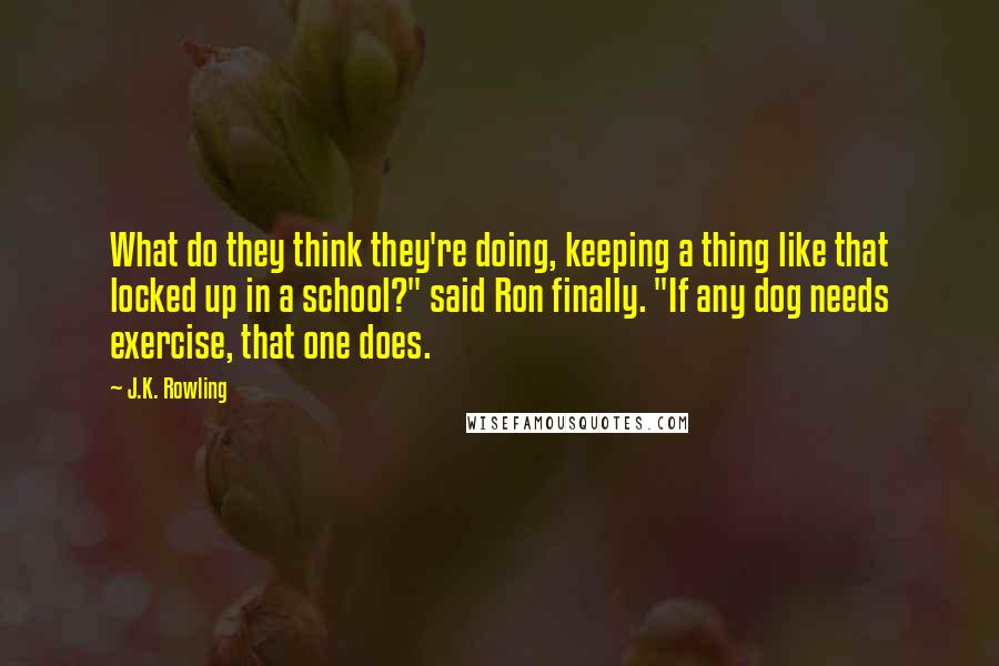 J.K. Rowling Quotes: What do they think they're doing, keeping a thing like that locked up in a school?" said Ron finally. "If any dog needs exercise, that one does.