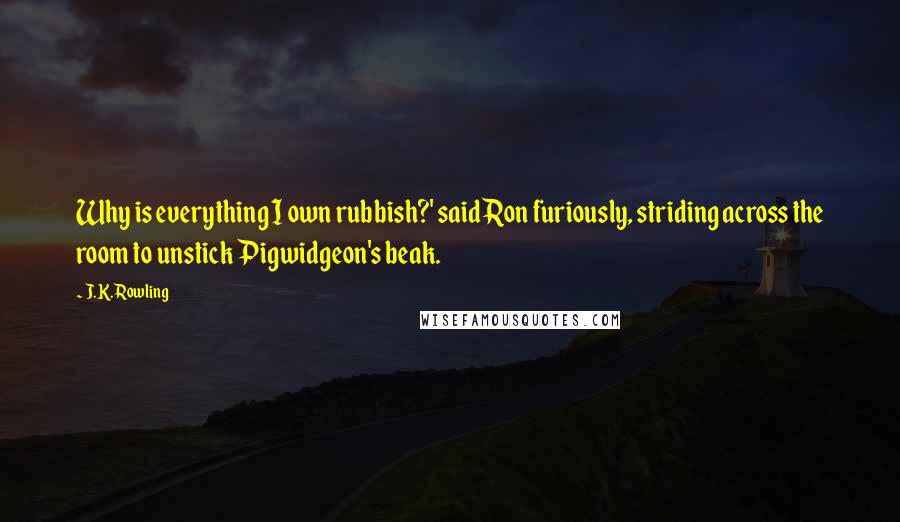 J.K. Rowling Quotes: Why is everything I own rubbish?' said Ron furiously, striding across the room to unstick Pigwidgeon's beak.