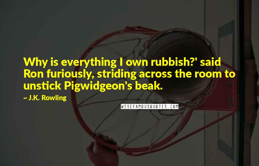 J.K. Rowling Quotes: Why is everything I own rubbish?' said Ron furiously, striding across the room to unstick Pigwidgeon's beak.