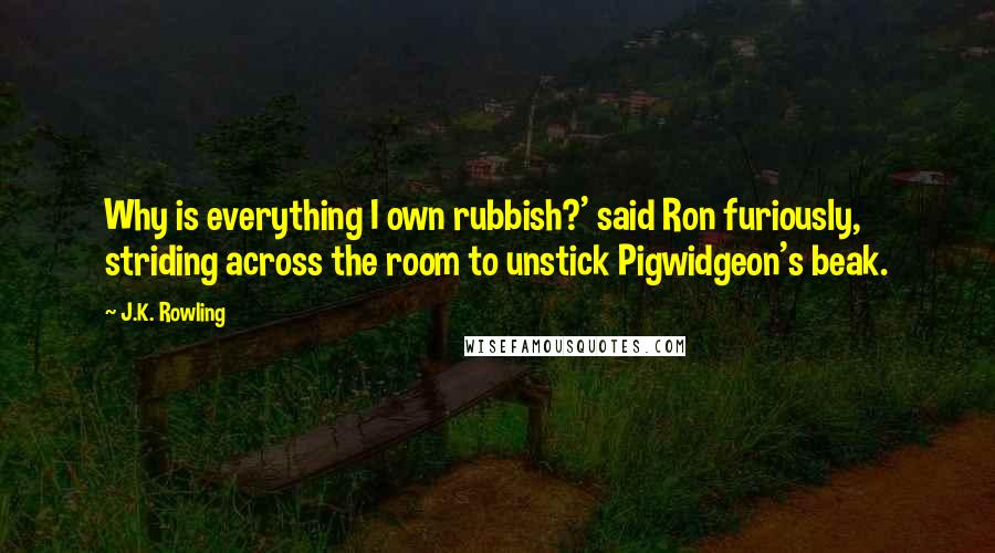 J.K. Rowling Quotes: Why is everything I own rubbish?' said Ron furiously, striding across the room to unstick Pigwidgeon's beak.