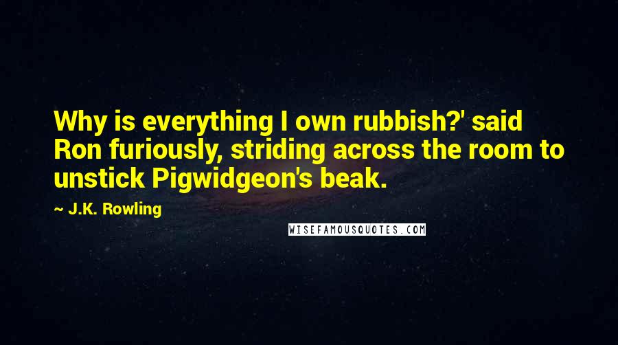 J.K. Rowling Quotes: Why is everything I own rubbish?' said Ron furiously, striding across the room to unstick Pigwidgeon's beak.