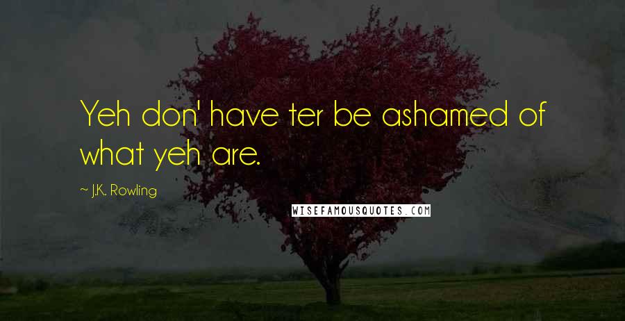 J.K. Rowling Quotes: Yeh don' have ter be ashamed of what yeh are.